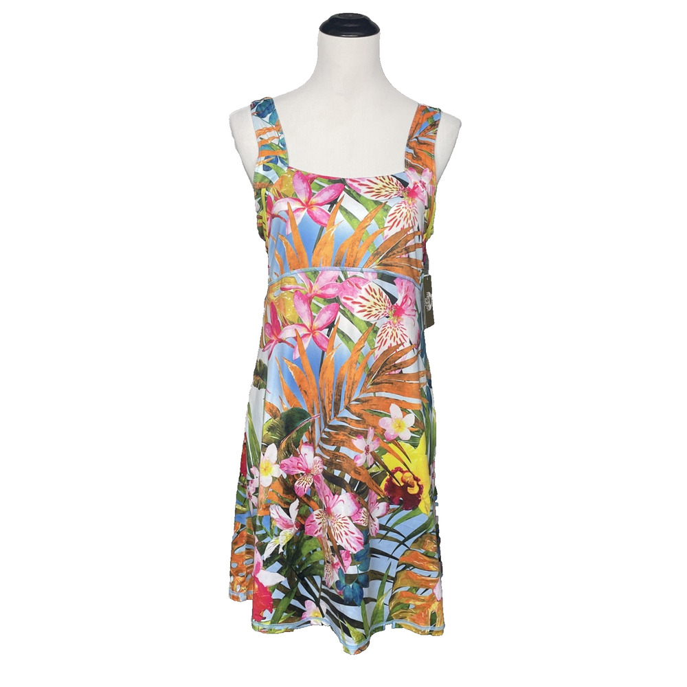 NWT Paradise Bay Womens S Tropical Floral Sun Dress UPF 50 Multi-Color Racerback